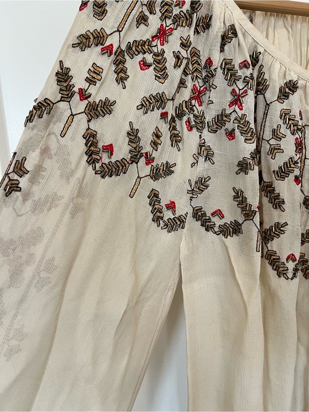 Free People Bohemian Beaded Embroidered Boho Cottagecore Peasant Pirate Blouse - Picture 4 of 11